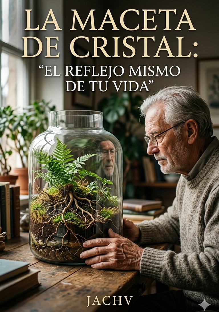 Planta verde saludable con raíces visibles a través de una maceta de cristal transparente