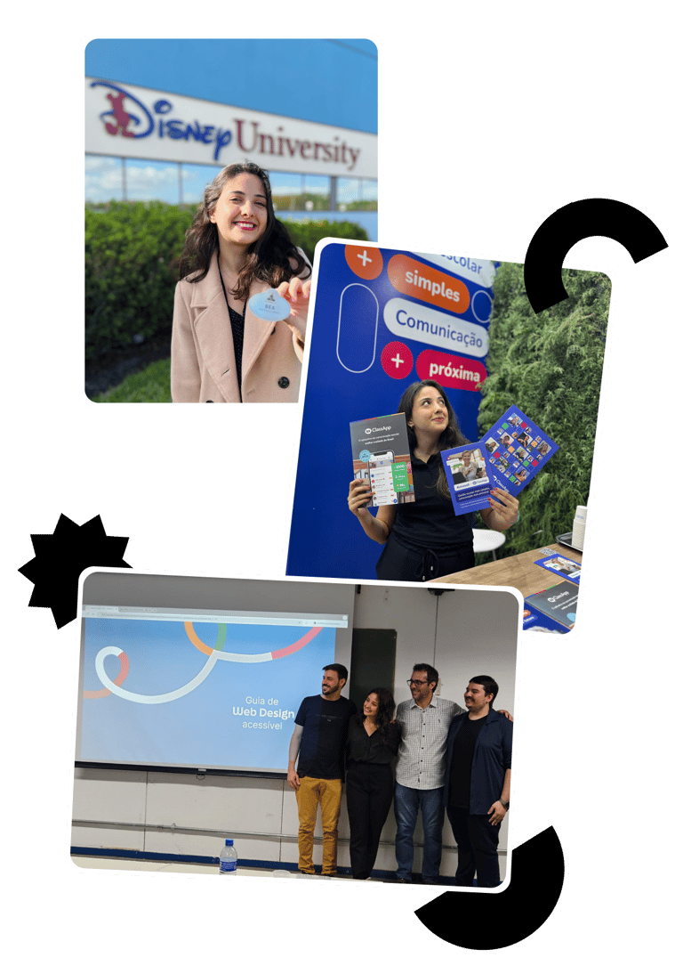 Montagem de três fotos mostrando momentos da carreira de Beatriz Marques