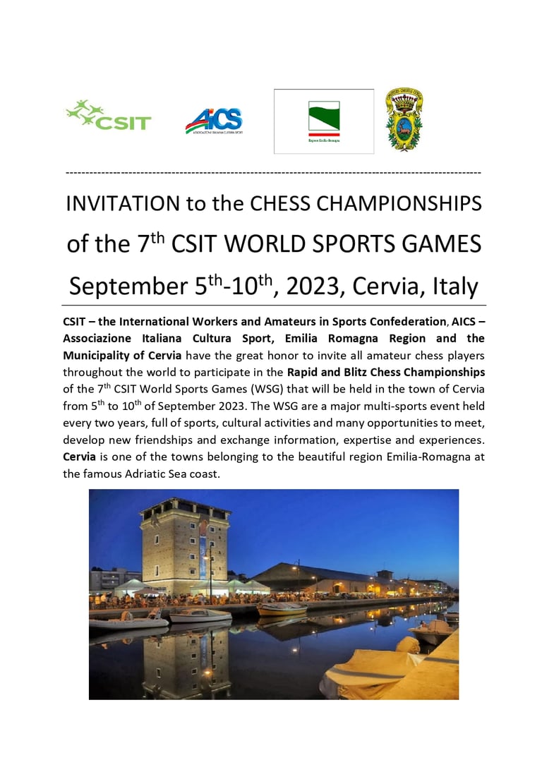 7th CSIT World Sports Games Chess Championship 2023, Congressi Milano Marittima, Cervia Italy