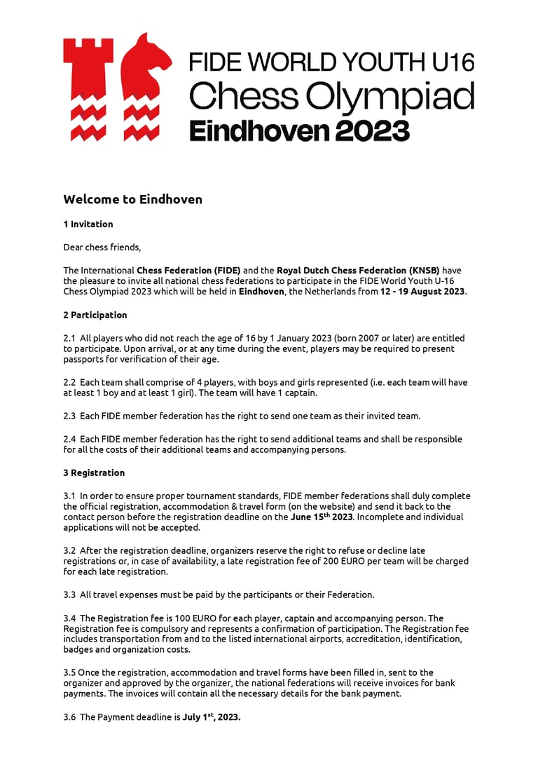 FIDE World Youth U16 Chess Olympiad 2023 at High Tech Campus Eindhoven, Netherlands