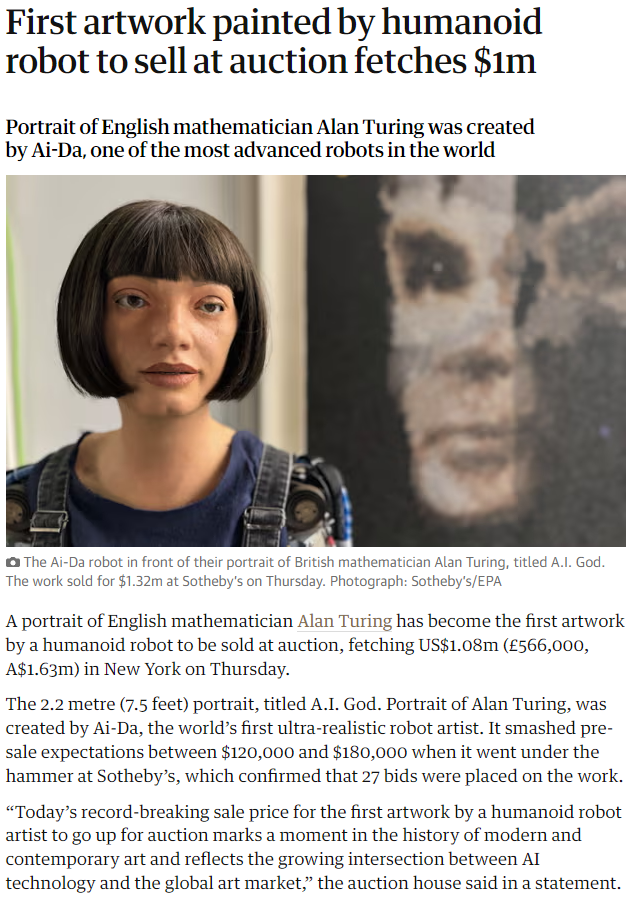 Karya seni robot AI bernilai $1 juta