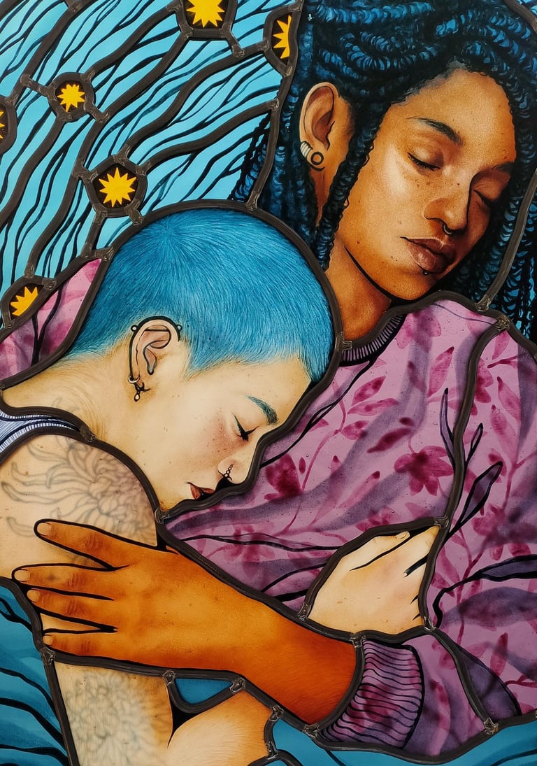 Vitrail, portrait, dessin, couleur, visage, texture, motif, décoration, verre, art, artisanat , fleur