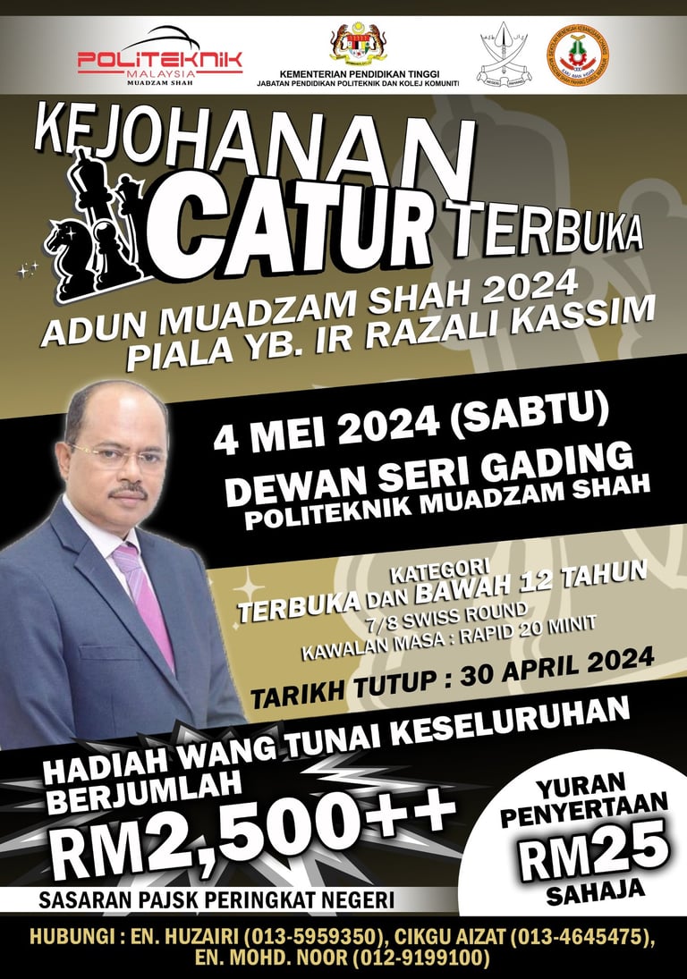 Kejohanan Catur Terbuka ADUN Muadzam Shah 2024: Piala YB Ir Razali Kassim. Catur Malaysia Chess