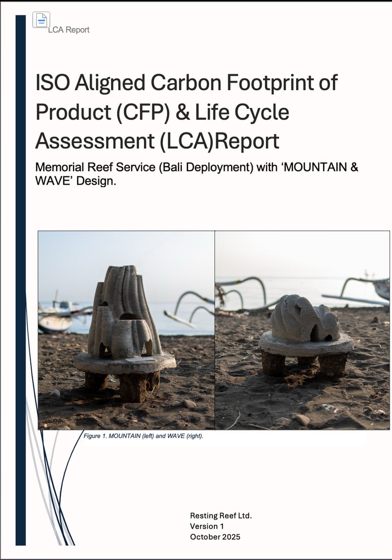 ISO 14040 life cycle assessment document for Resting Reef — carbon footprint of product analysis by