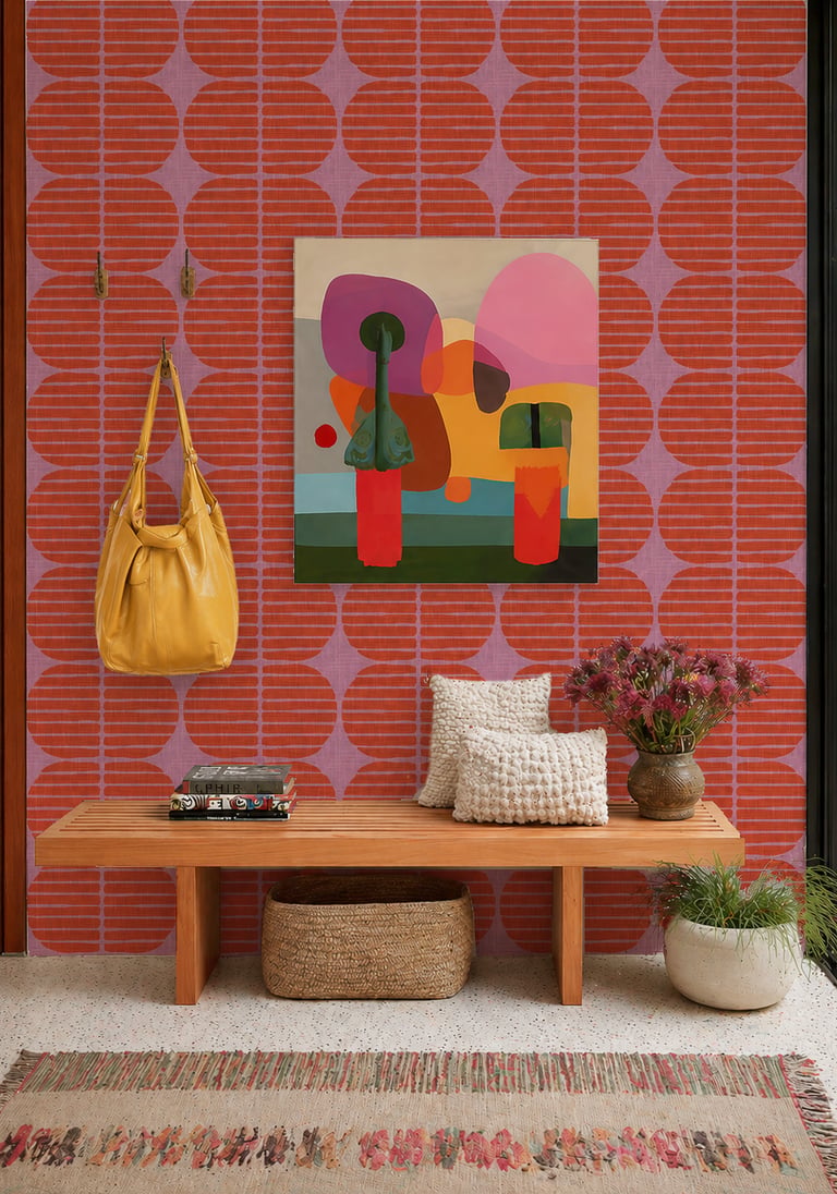 Funky retro wallpaper in red and pink