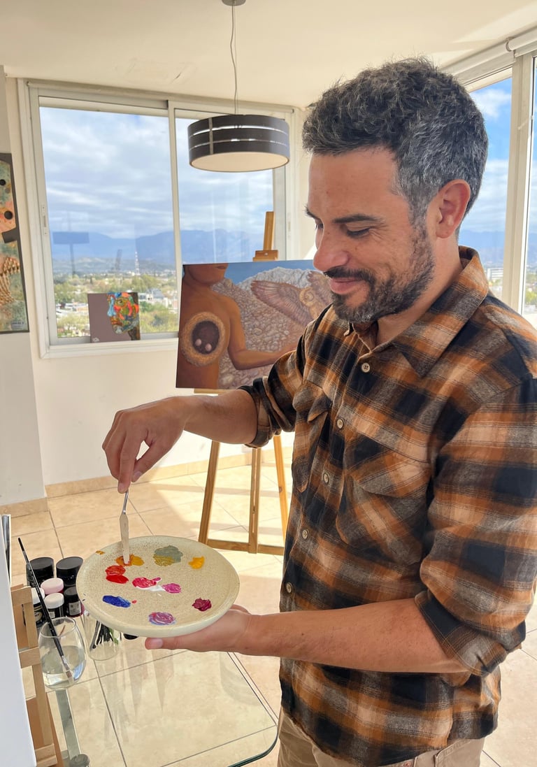 local artist guiding a painting session