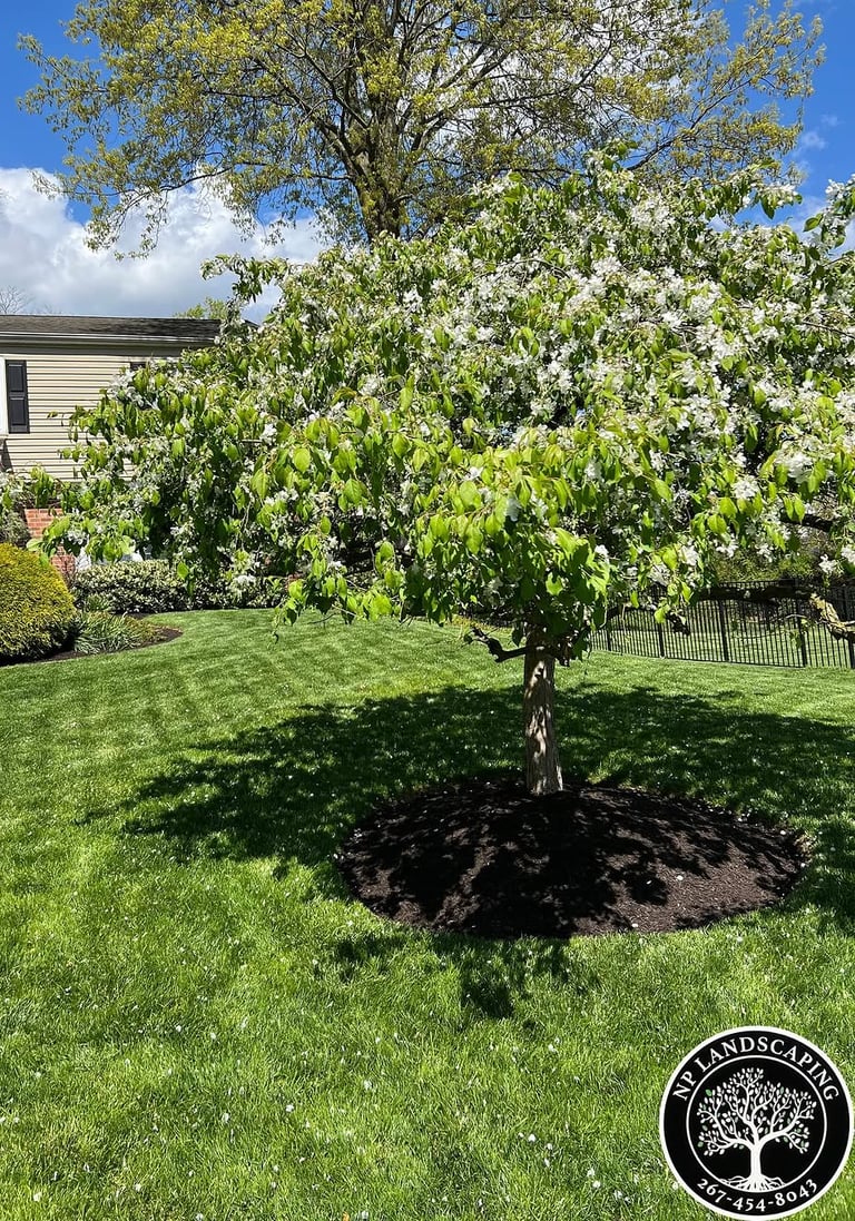 excellent landscaping and hardscaping of grass, stones and trees by NP Landscaping