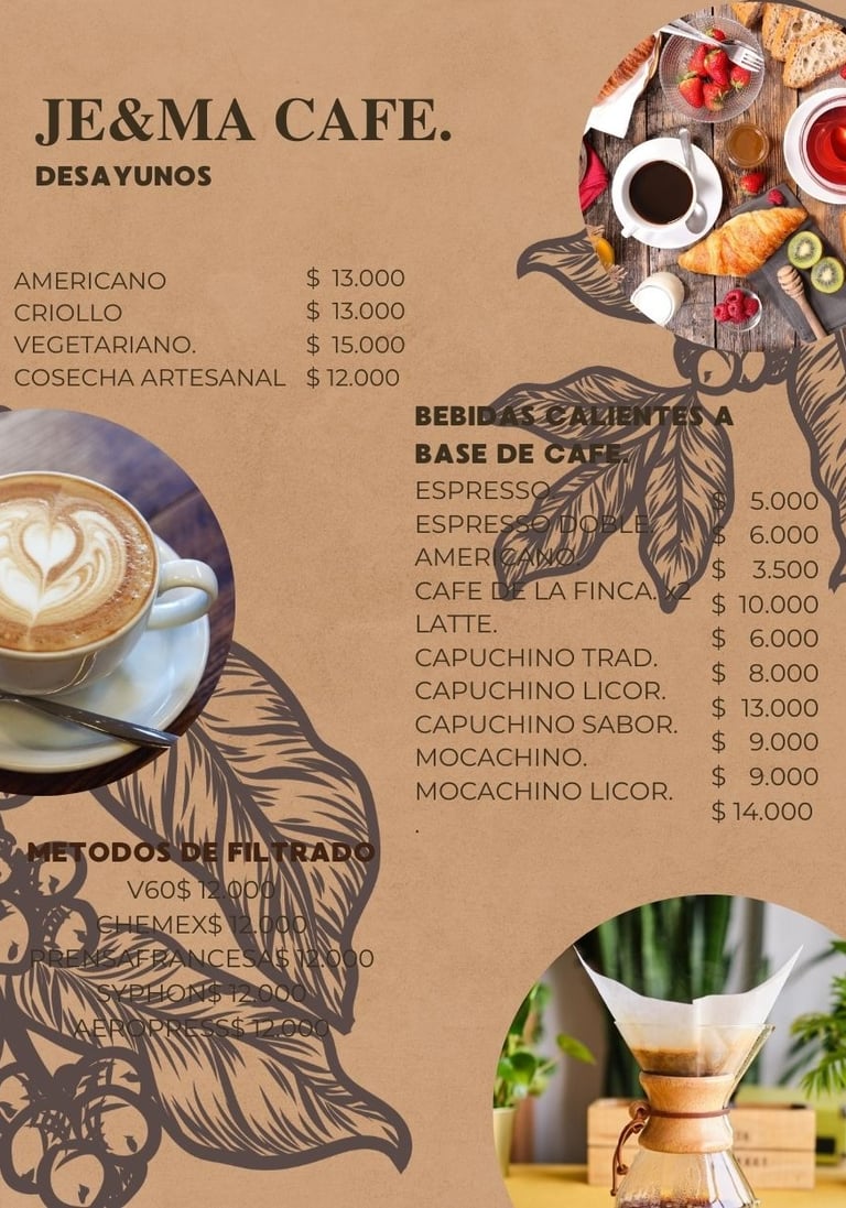 menu desayunos,cafe je&ma, circasia quindio