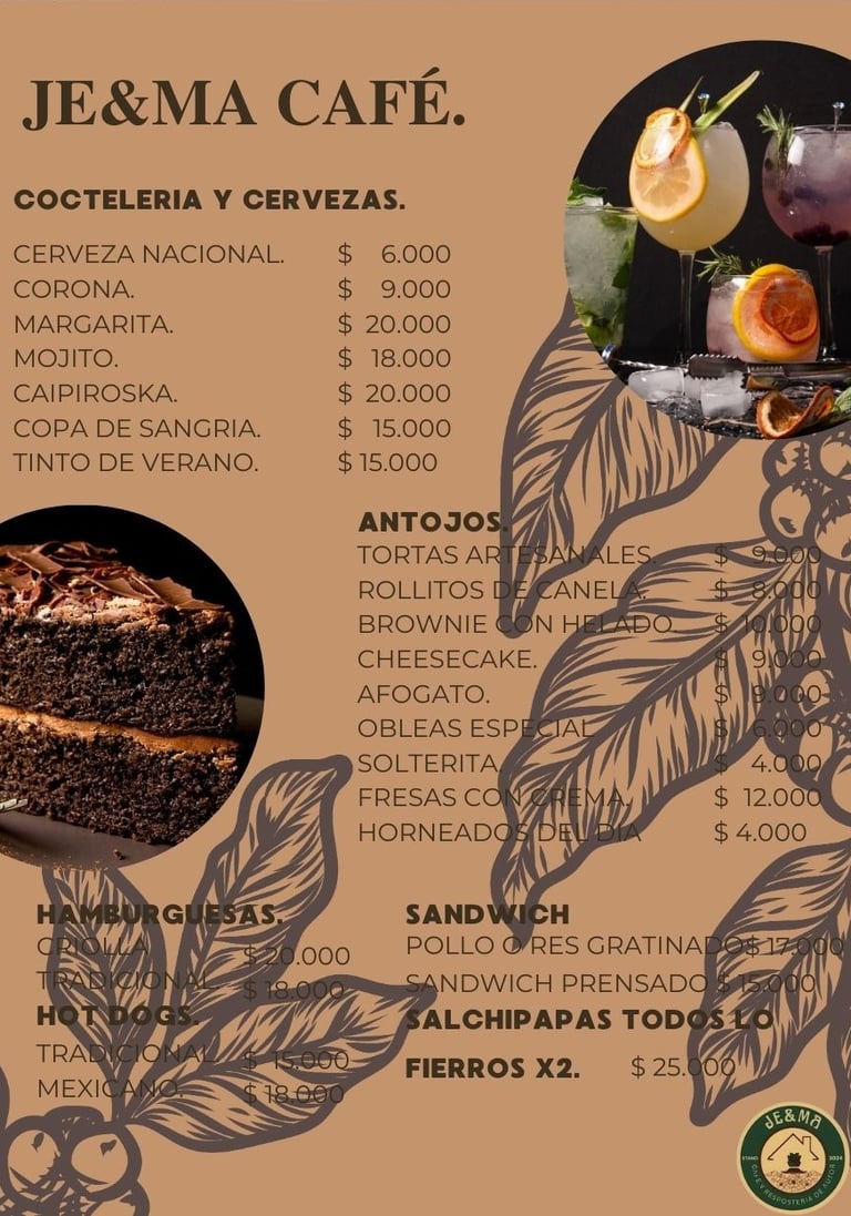 menu coteles,cafe je&ma, circasia quindio