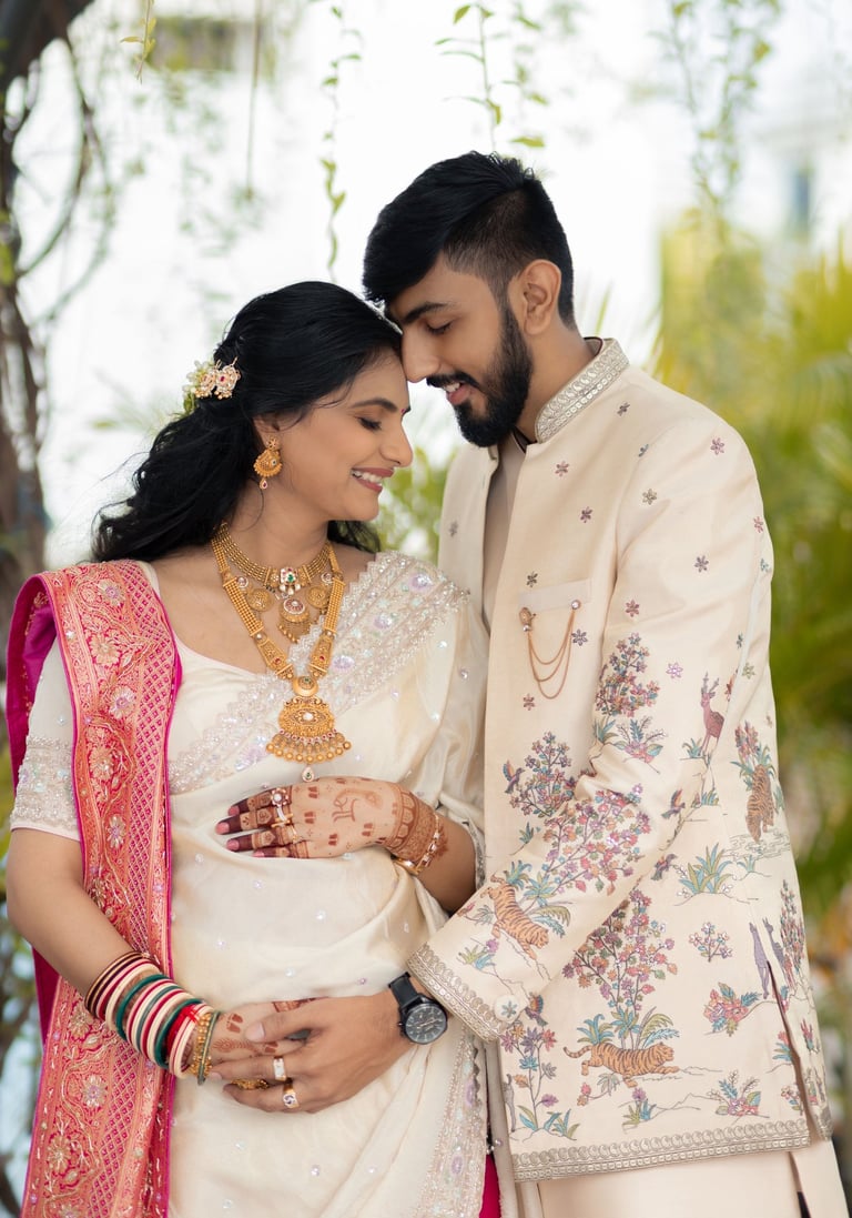 baby shower bride with styled hair and makeup by top bridal artist R&D Studio in Gotri Vadodara