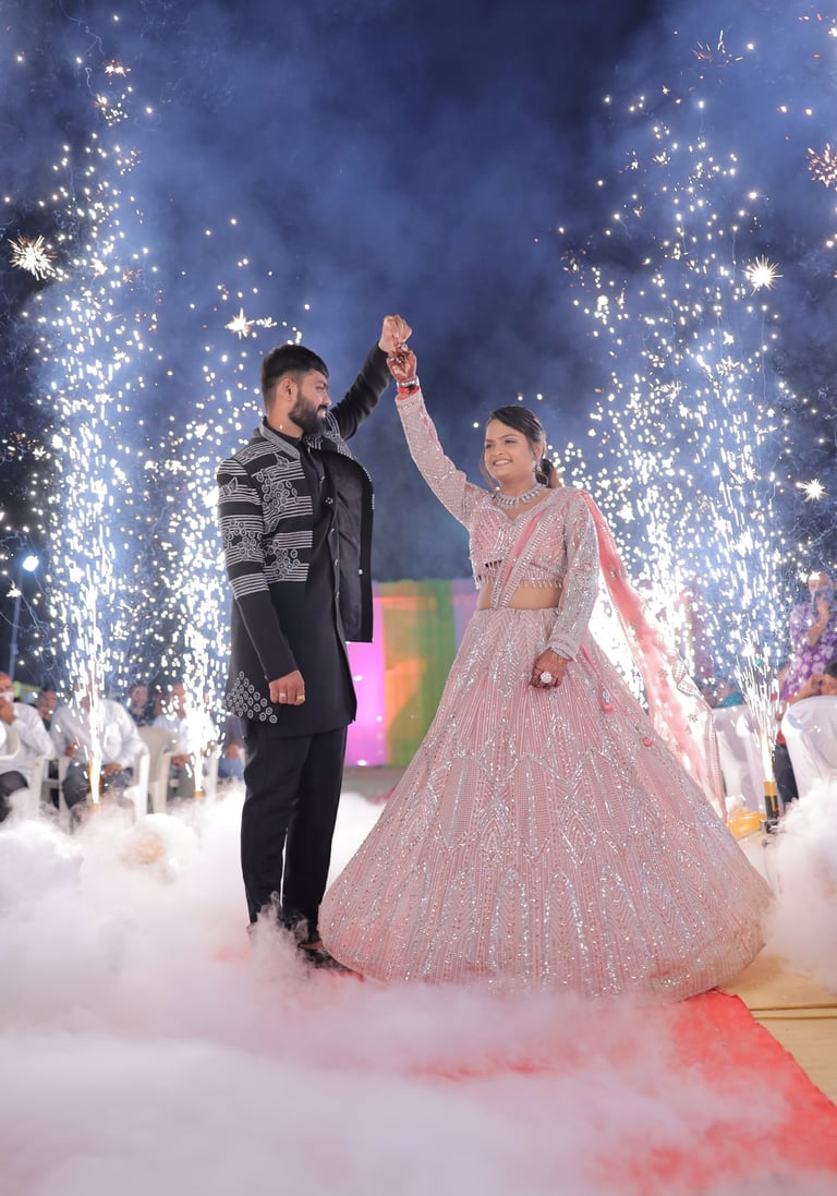 best reception bride and groom entry r&d bridal makeup and studio vadodara