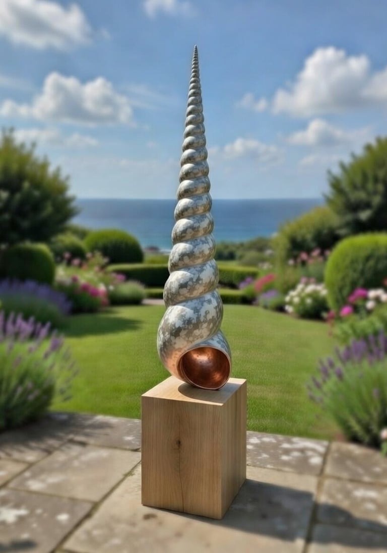 Bronze Shell Sculpture Overlooking Bay