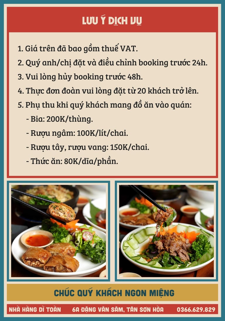 Thực đơn cơm đoàn tại nhà hàng Bếp Dì Toàn - Nhà hàng ngon gần sân bay Tân Sơn Nhất