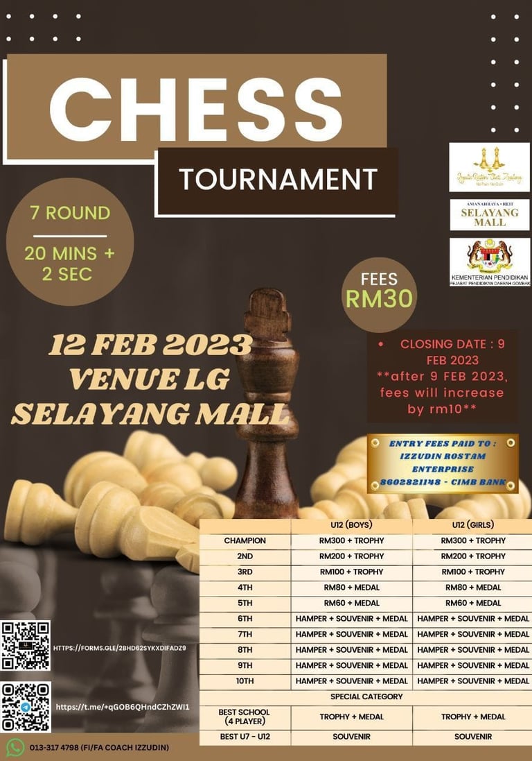 Selayang Mall Chess Tournament by Izzudin Rostam Chess Academy. Catur Malaysia