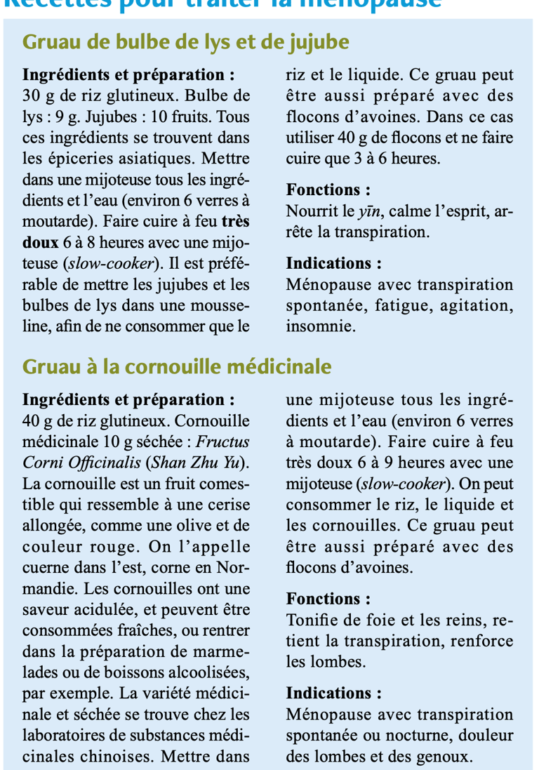 recettes diététique chinoise pour ménopause