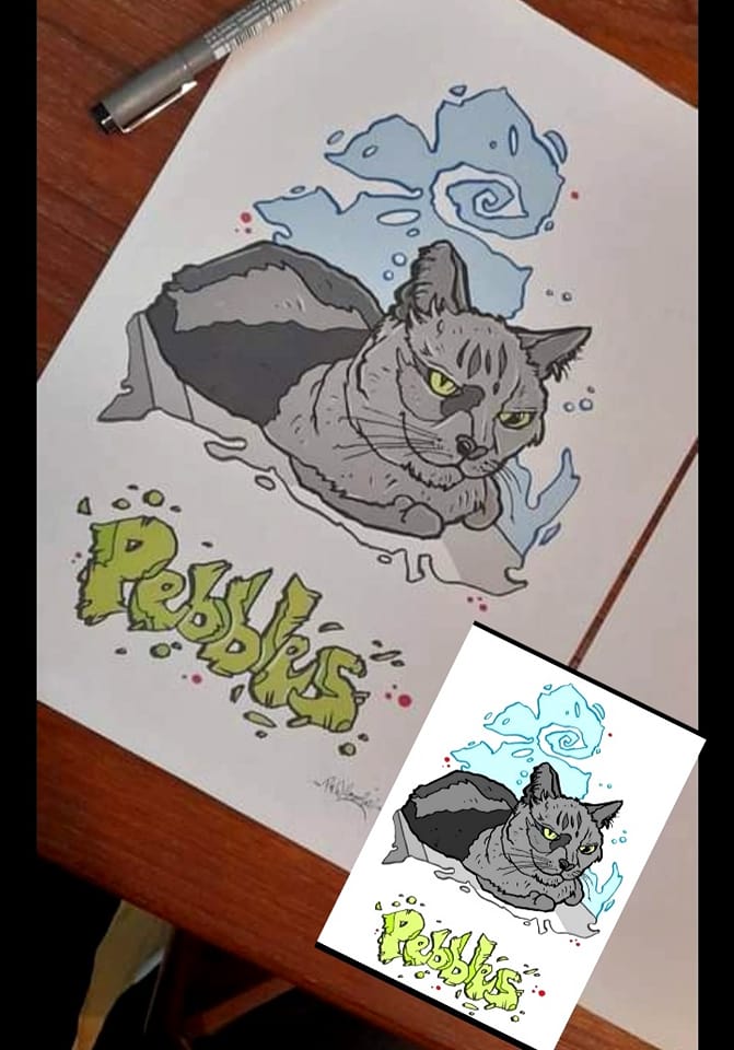 'Pebbles' cat cartoon by artist Peter Willmore