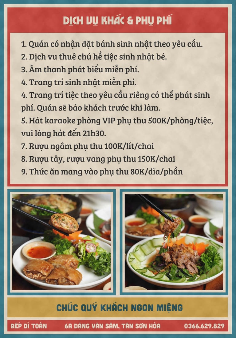 Thực đơn Bếp Dì Toàn - Top 1 nhà hàng ngon gần sân bay