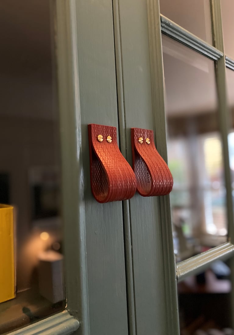 Close up of handles made from recycled fire hoses