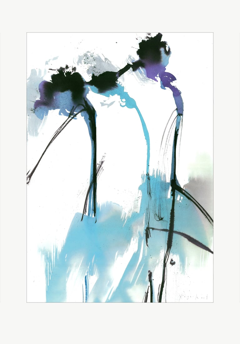 Watercolor art was created in the artist's Yuge Kurt studio. One-of-a-kind Artwork. Blue flowers