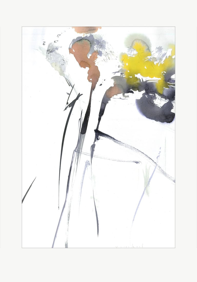 Watercolor art was created in the artist's Yuge Kurt studio. One-of-a-kind Artwork. Yellow flowers