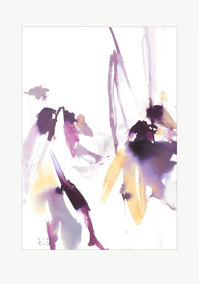 Watercolor art was created in the artist's Yuge Kurt studio. One-of-a-kind Artwork. Purple flowers