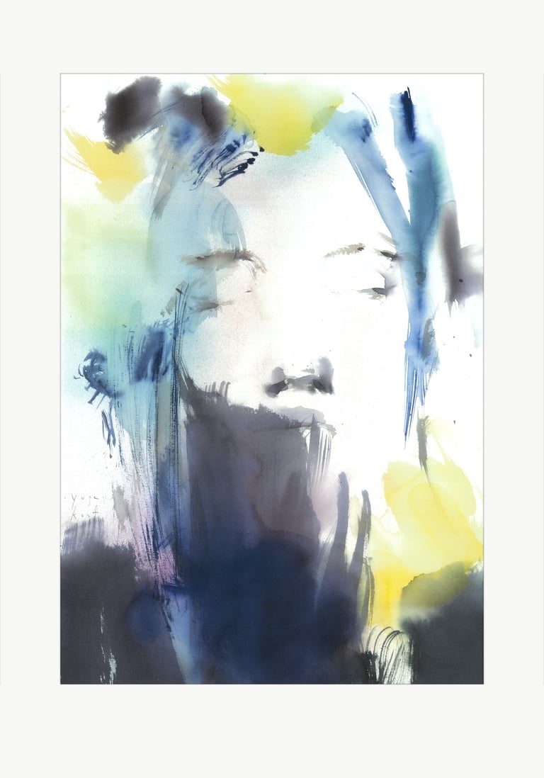 Watercolor art was created in the artist's Yuge Kurt studio. One-of-a-kind Artwork. Blue meditation