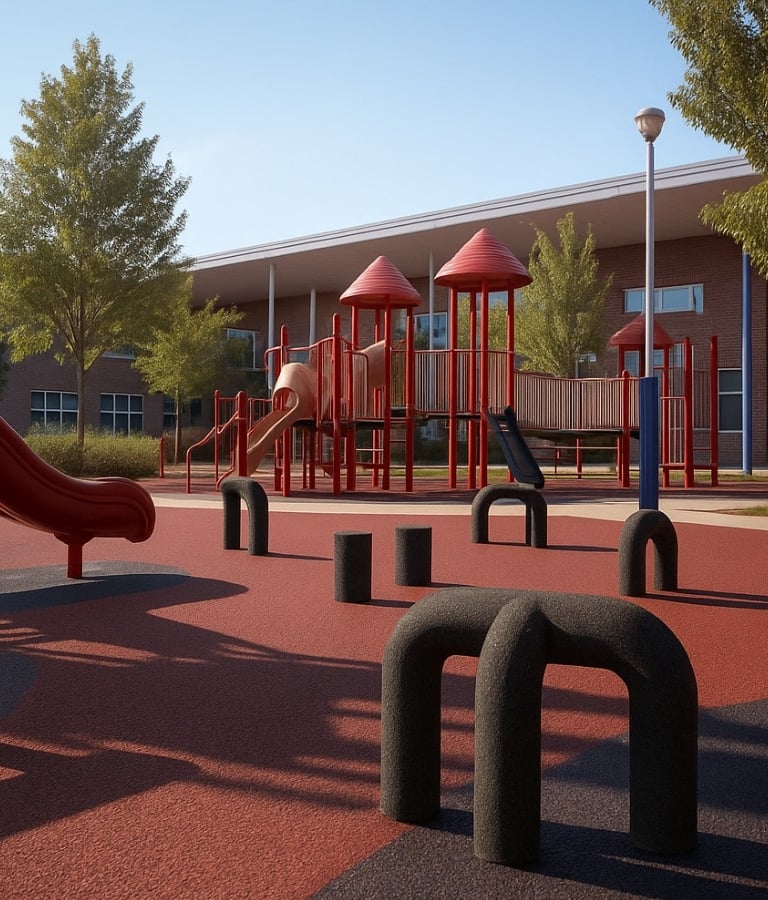 Close-up of playground elements made from recycled tires, showcasing safe and eco-friendly design