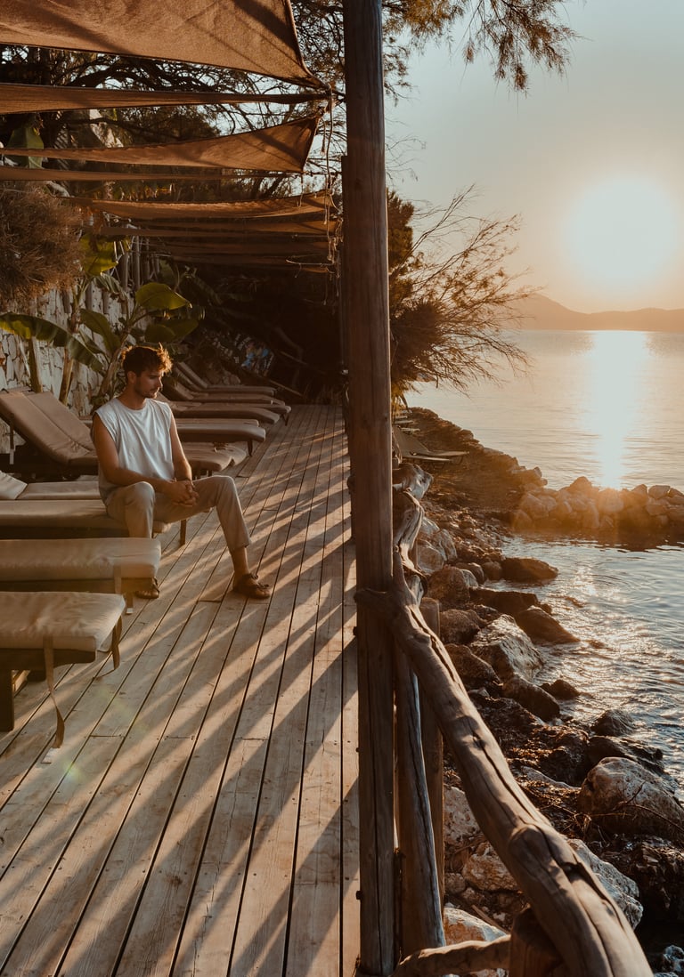 Gloria Maris Hotel Suites and Villa Sunrise lower deck sun loungers ocean