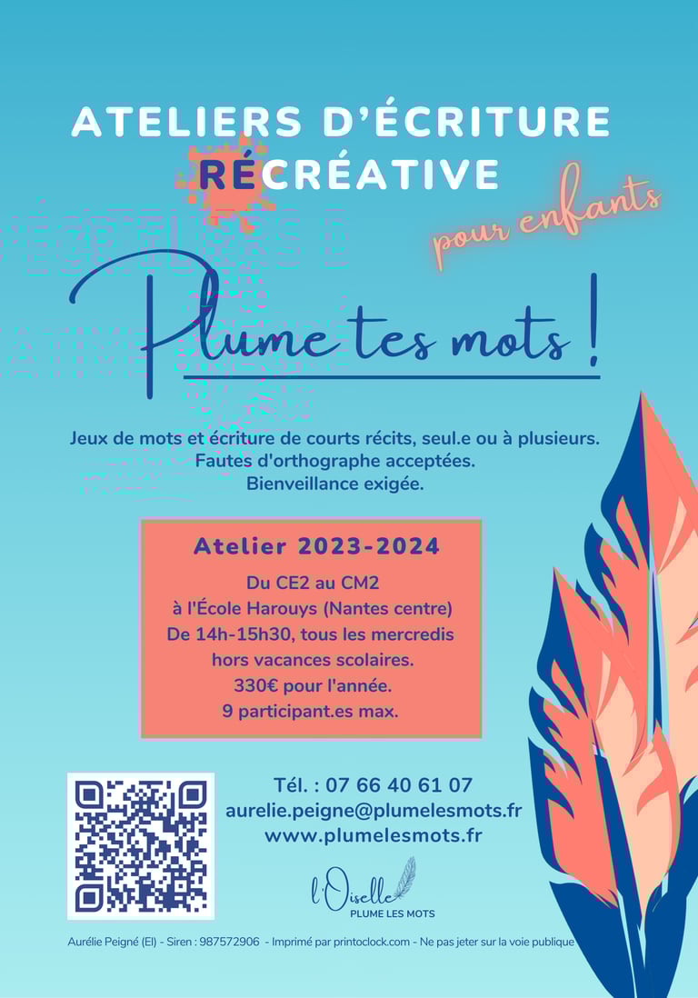 Affiche ateliers d'écriture pour enfants
