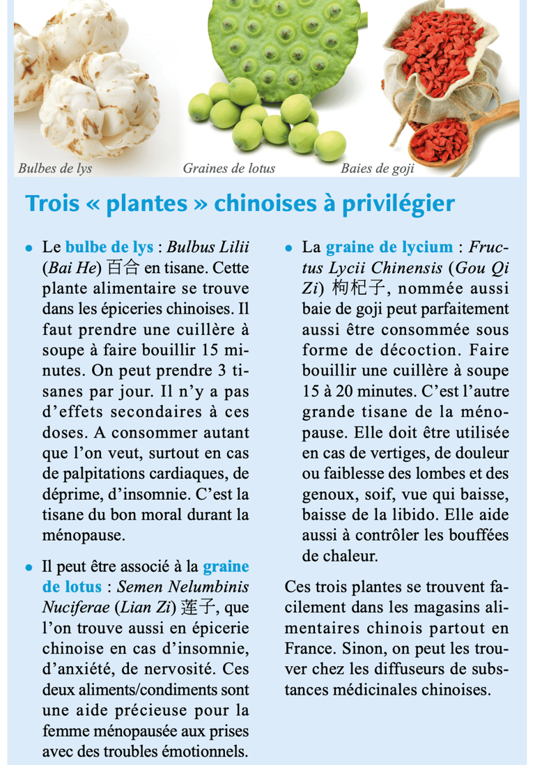 conseils diététiques chinoise pour la ménopause