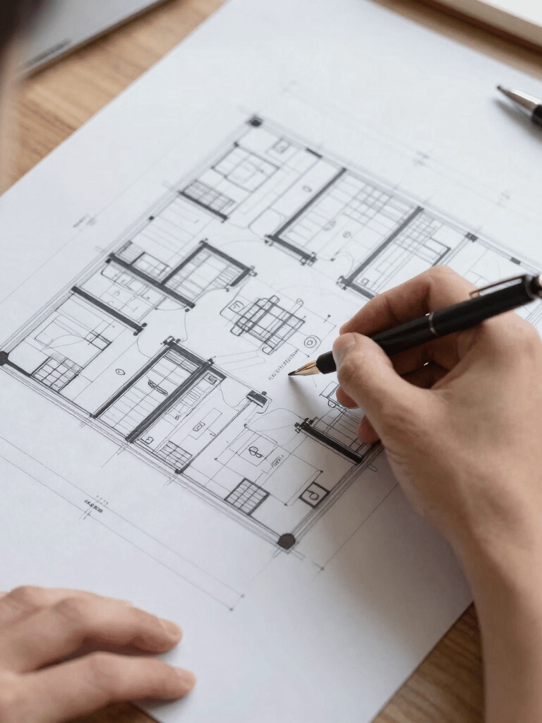 Architect drawing sketch floor plans.