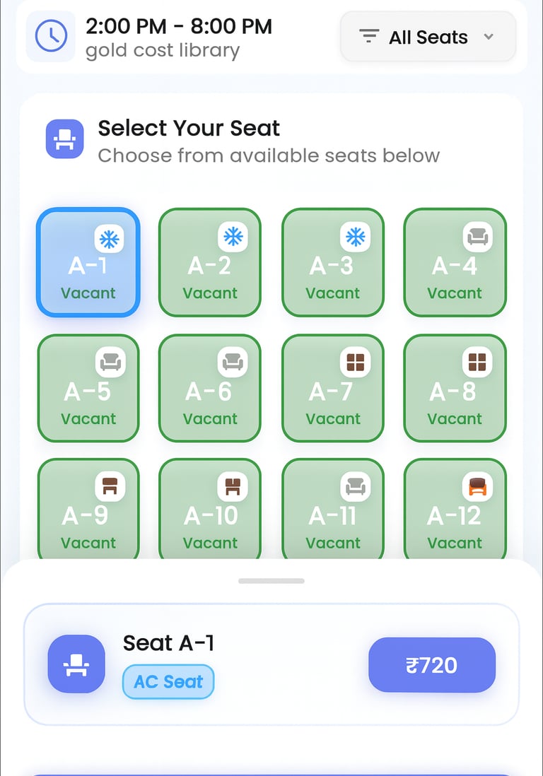 seating options for a seat in neaarby library on LibraryBook