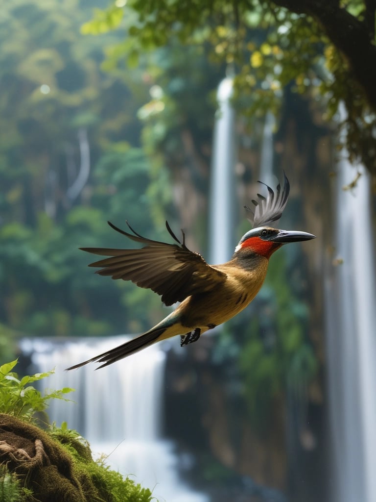 A vibrant tapestry with intricate, symmetrical, psychedelic patterns featuring kaleidoscopic designs. It is suspended between two trees in a lush, green forest setting, allowing sunlight to filter through the leaves.