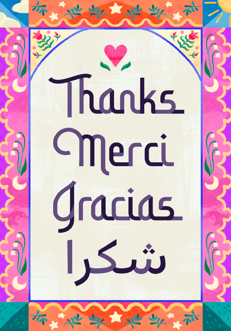 colorful and multilingual greeting card