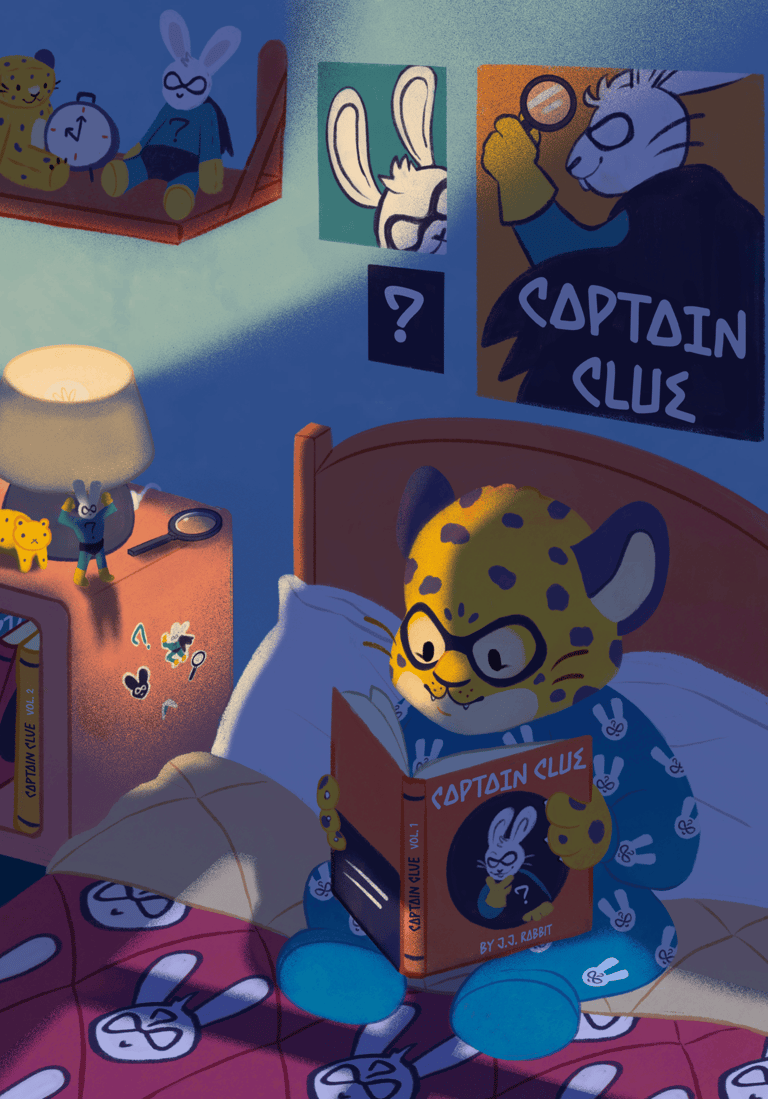 bedtime leopard reading a book in a bed
