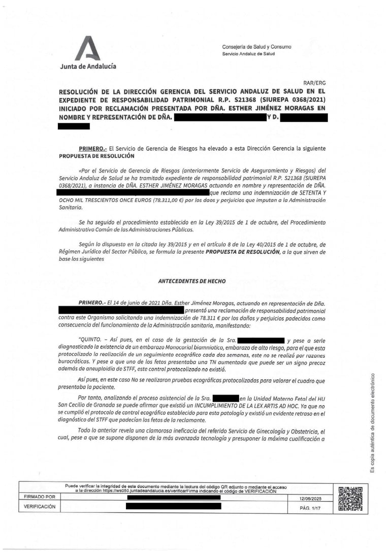 Negligencia médica en caso de gestación gemelar monocorial y síndrome de transfusión feto-fetal (STF