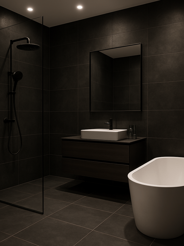 een badkamer met badkuip en douche