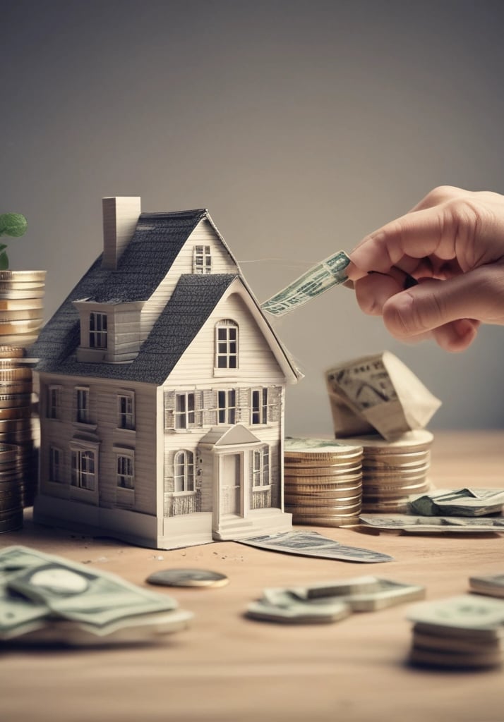 a person's hand is holding money and putting money in a house
