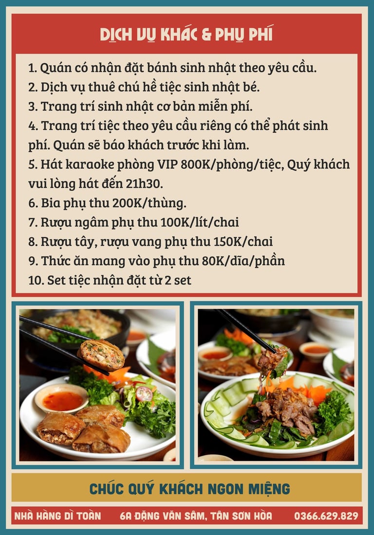 Thực đơn nhà hàng Bếp Dì Toàn - Top 1 nhà hàng ngon gần sân bay