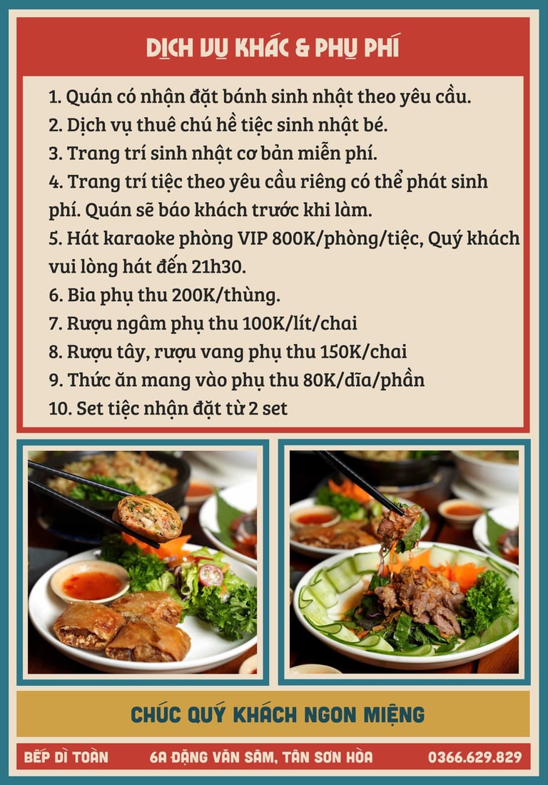 Thực đơn Bếp Dì Toàn - Top 1 nhà hàng ngon gần sân bay