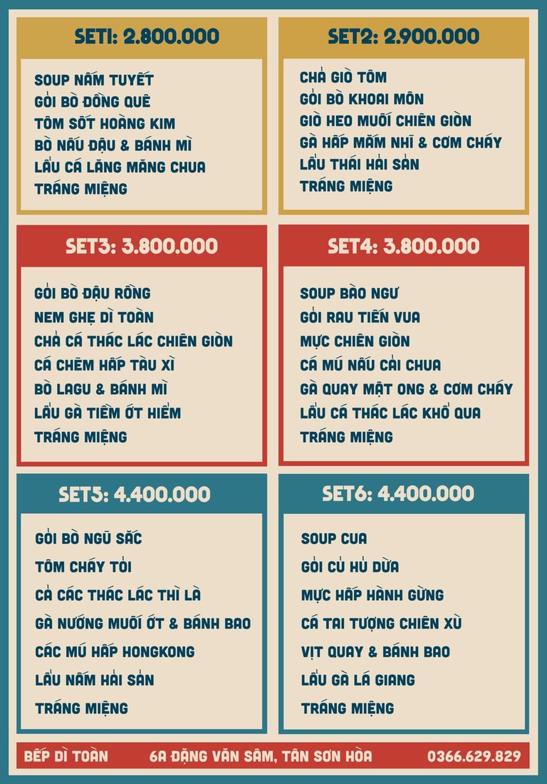 Thực đơn nhà hàng Bếp Dì Toàn - Top 1 nhà hàng ngon gần sân bay