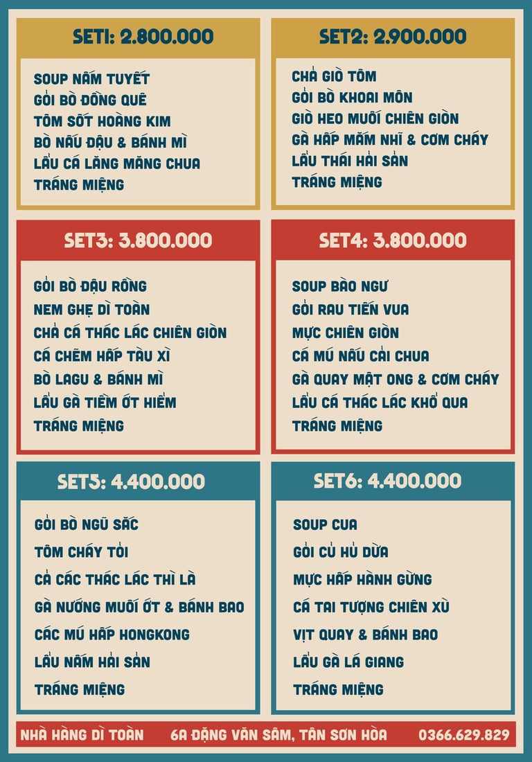 Thực đơn nhà hàng Bếp Dì Toàn - Top 1 nhà hàng ngon gần sân bay