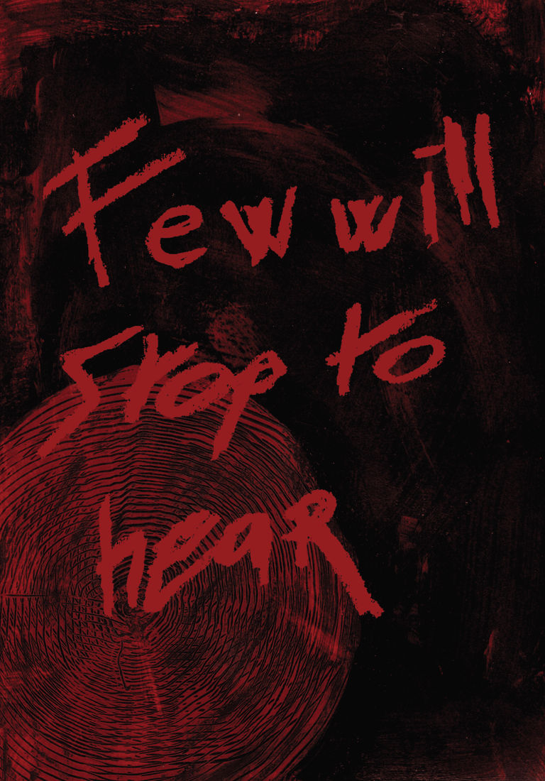 Affiche "Lost" (Crim3s) - Projet Phénomènes Sonores. Mix: encre de chine, acrylique et craie grasse 