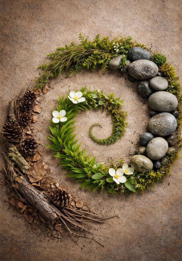 Picture of Oregon nature items laid out in a spiral representing Stages of Change