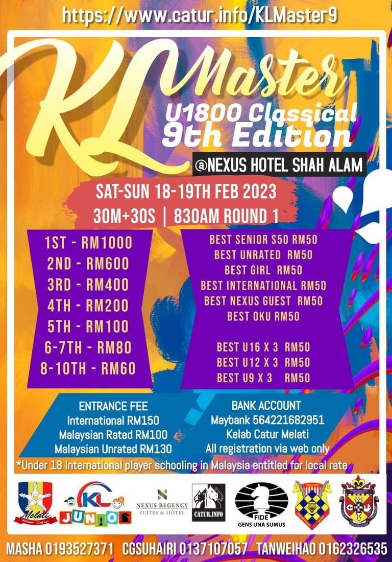 9th Edition KL Master Chess Tournament at Nexus Hotel Shah Alam, Malaysia