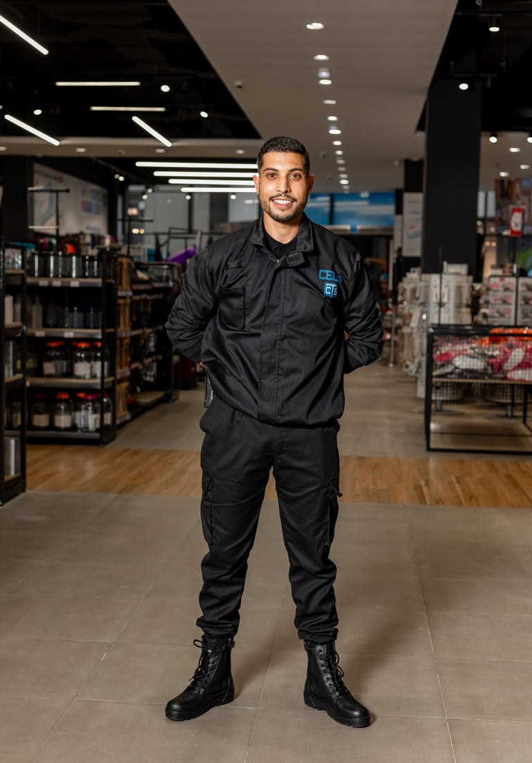 Agent de sécurité en service, garantissant la sûreté d’un site professionnel à Casablanca.