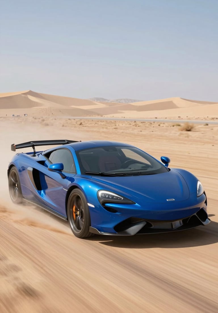 An action shot of an FPV racing drone chasing a luxury sports car through a desert landscape. Dynamic, cutting-edge mood. Incorporating #1B263B, #415A77, #A0B0C0, #E0E1DD.