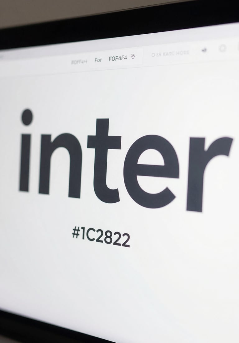 A close-up of a high-resolution display showing a typography-focused webpage. The font is Inter, appearing crisp and professional. The background is #F0F4F4 with text in #1C2826.