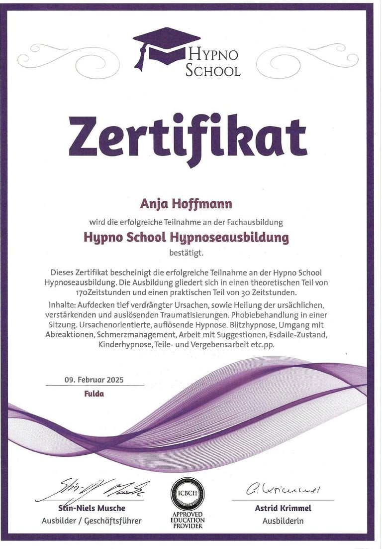 Hypno School Hypnoseausbildungs Zertifikat