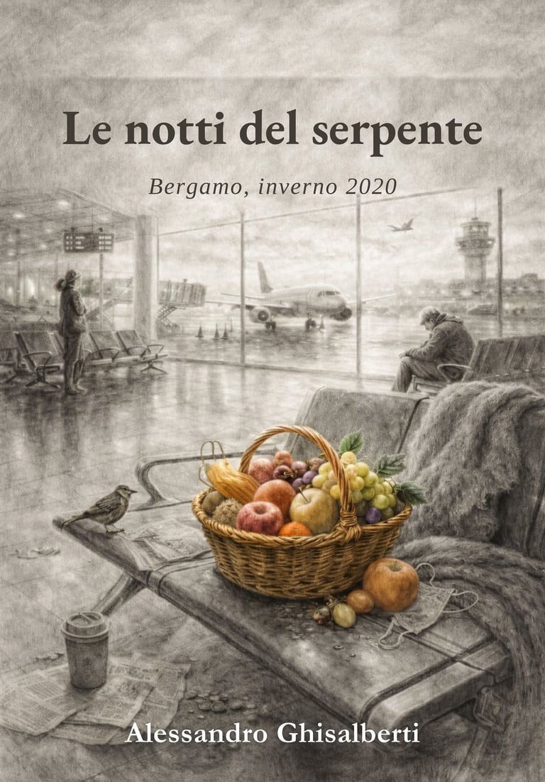 Copertina del libro "Le notti del serpente" di Alessandro Ghisalberti, ambientato all'aeroporto di B